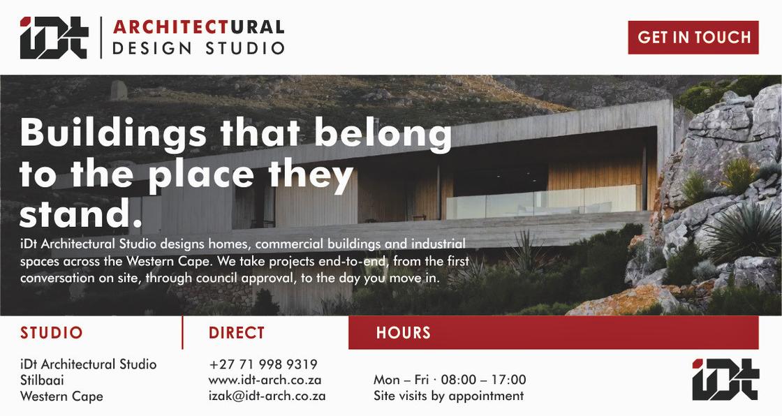 IDT Architectural Design Studio website banner reading Buildings that belong to the place they stand
